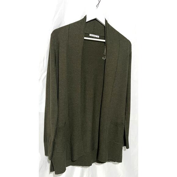 Pink Clover Open Front Fine Knit Cardigan Sweater Army Green Womens XSmall NEW - Picture 10 of 13